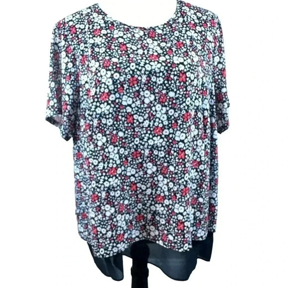 Michael Kors red, white and black top with small flower print size 0X - Picture 2 of 11